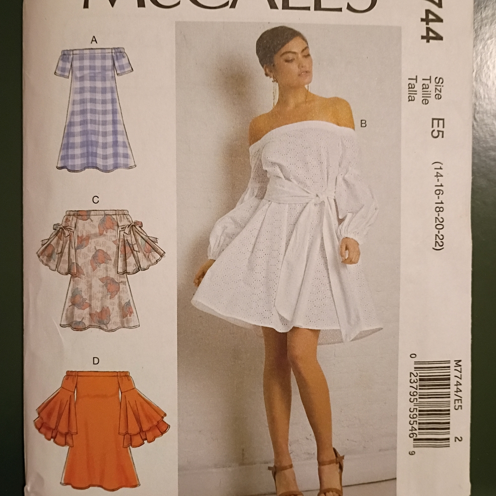 M7744 White Off-Shoulder Dress Pattern